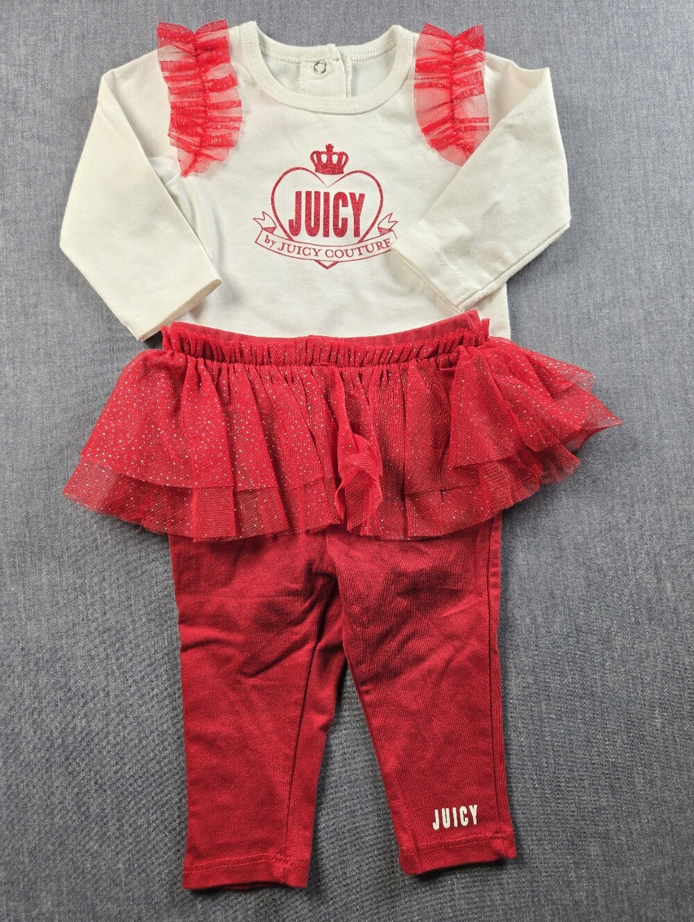 Juicy Couture Cream Top with Red Tulle Tutu Legging Set
